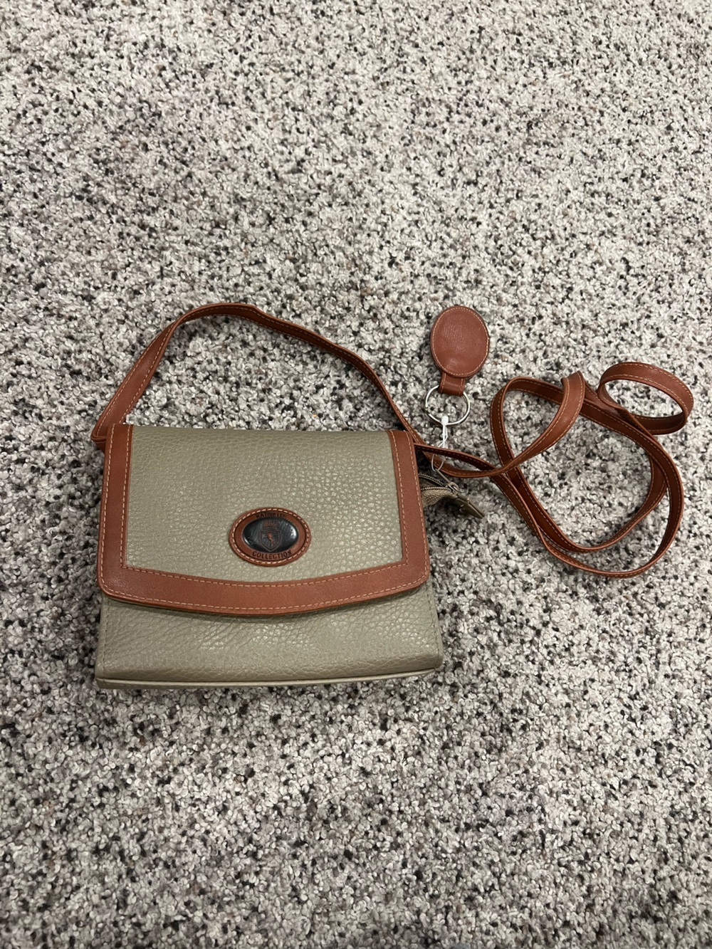 Kathy Lee Collection Leather-Trim Crossbody Bag in Taupe and Brown